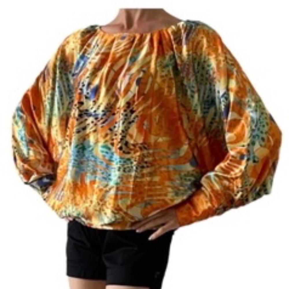 Vintage Y2K oversized blouse multicolor long sleeve size 38